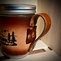 Pacific Trail Mug, Leather Wrapped Mason Jar Mug