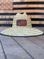 Straw Leather Patch Hat with American Flag Patch
