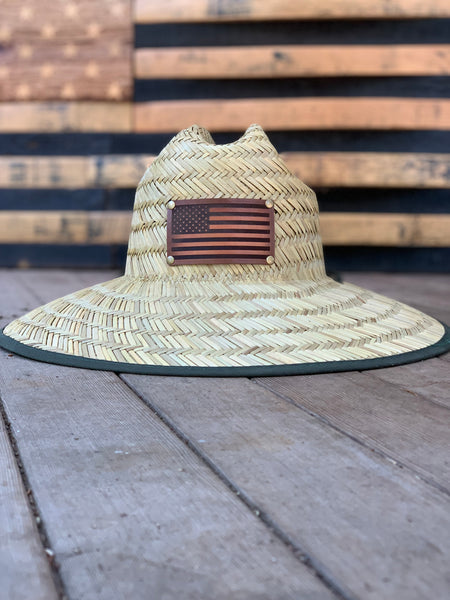 Straw Leather Patch Hat with American Flag Patch