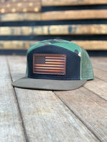 7 Panel Flat Bill Trucker Hats with American Flag