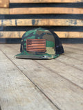 Flat Bill Wool Trucker Flag Hat - Woodland/Black