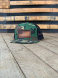 Flat Bill Wool Trucker Flag Hat - Woodland/Black